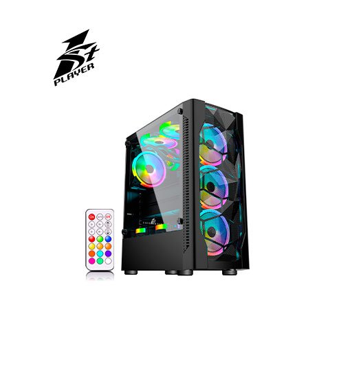 CASE 1STPLAYER DK-D4 S/FUENTE | NEGRO | 1 PANEL VIDRIO | LED-RGB