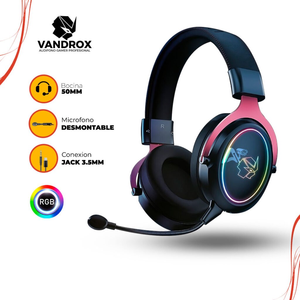 Audifono GAMING VANDROX LEGEND NEGRO/ROJO RGB