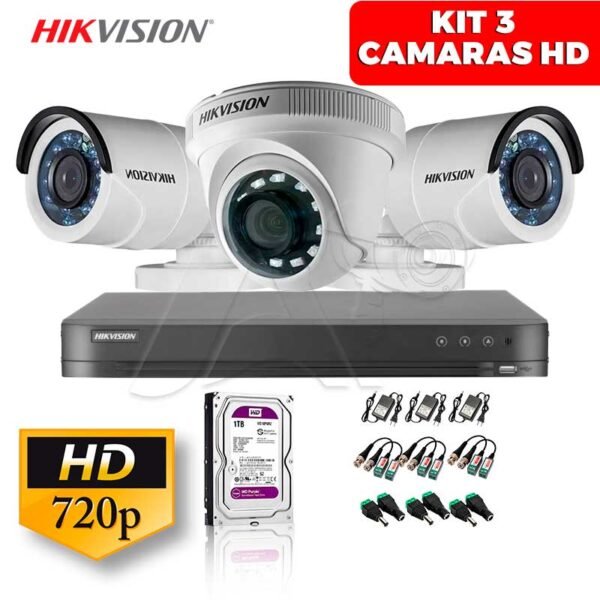 Kit 3 Cámaras De Seguridad HD 720p Disco Duro 1TB