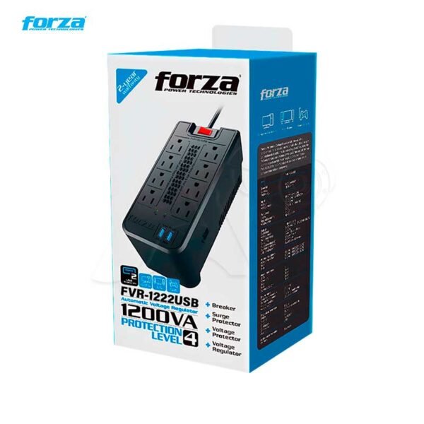 Estabilizador FORZA FVR-1222USB 1200VA 600W 8 TOMAS - Imagen 3