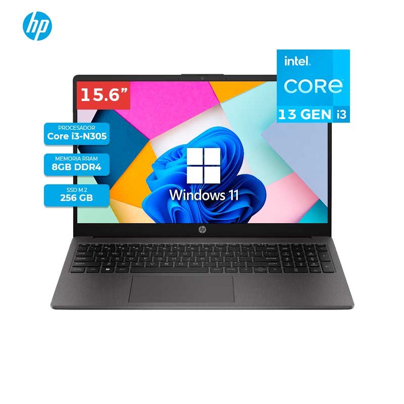 Laptop HP Intel Core i3-N305 , 250 G10 , 8GB RAM , 256GB SSD M.2 ,15.6″ HD , Wi-Fi 6